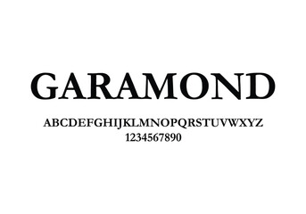 Garamoni font for logo and headline. Isolated vector typeset