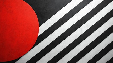 Abstract design featuring bold red circle and dynamic black and white stripes on a textured surface. Generative AI