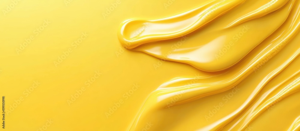 Poster vibrant yellow fluid abstract texture with flowing liquid shapes and ample empty space for text in b