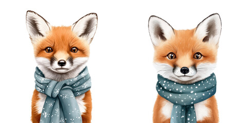 Obraz premium Cute baby foxes wearing scarves, perfect for nursery decor and children rooms