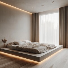 Minimalist Bedroom Design Featuring Platform Bed and Natural Light