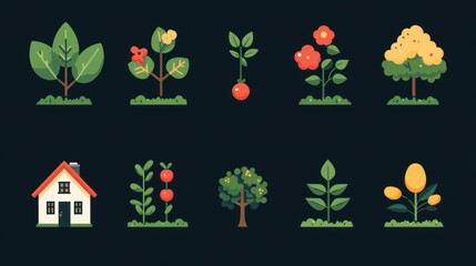Flat Design Plant and House Icons
