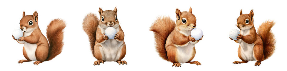 Obraz premium watercolor of cute squirrel holding snowball, showcasing playful charm and winter joy