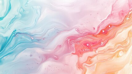 Obraz premium Abstract fluid art with flowing colors of light blue, pink, and peach creating a dynamic and swirling pattern