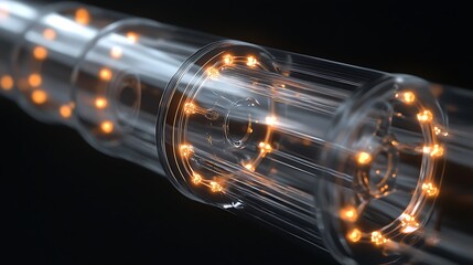 Quantum pipe with intricate patterns of energy circuits flowing through its transparent structure