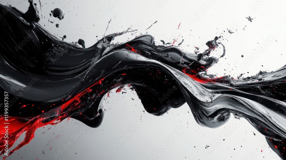 Poster flowing abstract shapes in black and red paint create a dynamic visual experience. generative ai