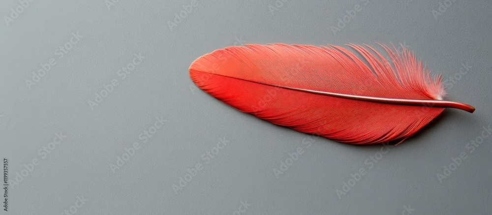 Poster elegant red feather texture on soft focus gray background with ample copyspace for text in a macro p