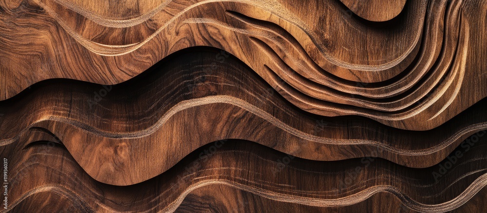 Poster exotic wooden wall panel with rich brown textures and flowing patterns creating a warm background fo