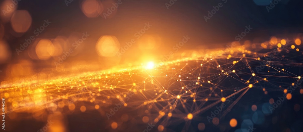 Poster vibrant orange and blue energy bokeh glow technology background with sparkling dots and empty copy s