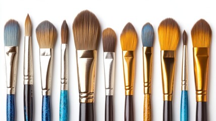 Artistic tools showcase paintbrush set isolated on white background studio environment creative perspective