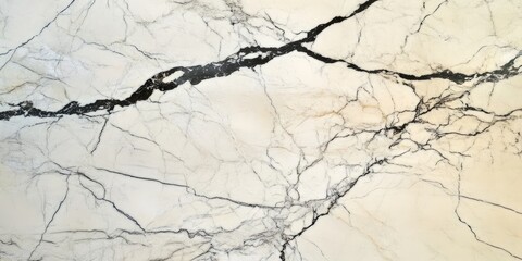 Fototapeta premium Elegant Crema Marfil Marble Surface with Black Veining and Empty Copy Space for Text in Bright Natural Lighting Horizontal Orientation