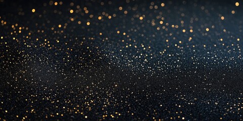 Elegant Black Sparkling Glitter Silk Fabric Texture with Golden Highlights and Ample Copy Space for Text on a Dark Background