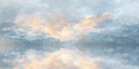 Naklejka premium Subdued Sky Reflection on Calm Water with Soft Hues and Clear Space for Text