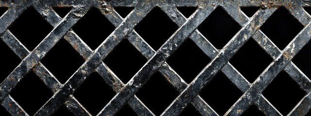 Rustic Metal Grille Texture in Industrial Setting with Empty Black Background for Custom Text Overlay
