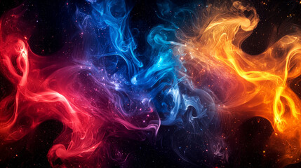 Fototapeta premium Cosmic Dreamscape: Abstract Smoke Art, Fiery Colors, Swirling Nebula, Mystical Fantasy