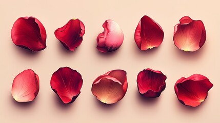 Fototapeta premium A close up of a dozen red rose petals. The petals are all different sizes and shapes, but they all have a similar color and texture. Concept of beauty and elegance