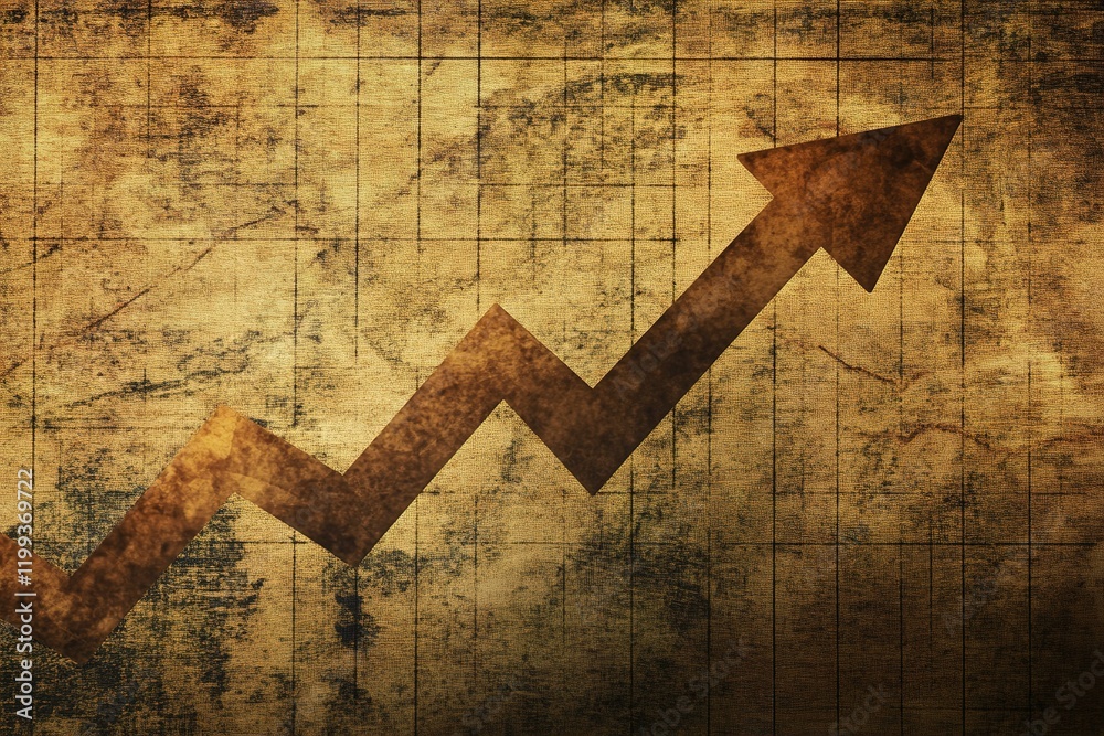 Poster A dynamic abstract design showcases a prominent upward arrow symbolizing financial growth against a textured chart backdrop. The soft shadows create an engaging visual with space for adding content