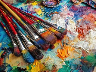 Obraz premium Brushes and paint on artist's palette.