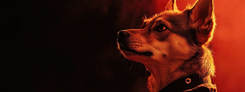 Doge Meme Capturing a Thoughtful Canine Portrait with Rich Orange and Black Background and Ample Space for Custom Text Placement