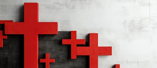 Dynamic campaign poster design with bold red crosses against a textured gray and white background, ample space for customizable text elements.