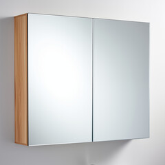 Modern Bathroom Mirror Cabinet Double Door Light Wood Frame