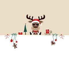 Quadrat Sitzendes Rentier Sonnenbrille Icons Beige Weiß Dunkelrot