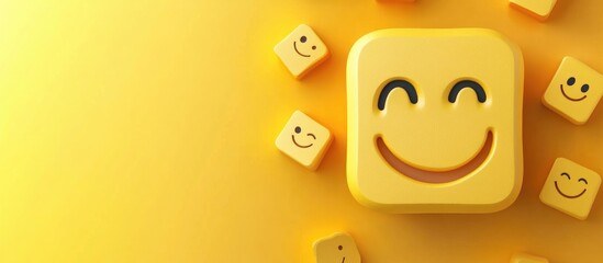 Fototapeta premium Vibrant Yellow Energy Banner Featuring 63 Percent Happiness with Cheerful Smiley Icons and Ample Copy Space for Engaging Text