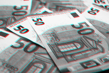 Billets de 50 euros avec effet noir et blanc et effet glitch