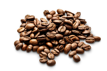 Obraz premium Brown coffee beans on white