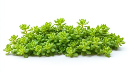 Obraz premium Close-up of a vibrant green sedum succulent plant isolated against a white background