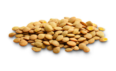 Raw lentil on white background