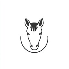Horse head portrait with a curved line underneath, black and white, for logo or icon use