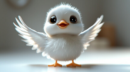 Obraz premium Adorable 3D duckling with fluffy feathers and wings slightly outstretched