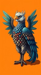 Obraz premium A stylized illustration of a griffin, showcasing its majestic wings and vibrant plumage.