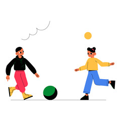 Two Children Playing Soccer Outdoors In Flat Vector Illustration Symbolizing Teamwork, Fitness, And Fun, Isolated On White Background.