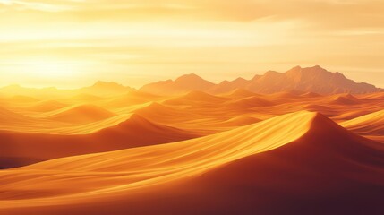 Desert landscape at sunset with golden hills and expansive empty space for text or graphics.