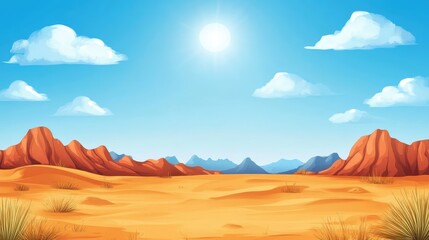Naklejka premium Desert Landscape with Dunes and Blue Sky, Illustrative Scene with Copy Space for Text