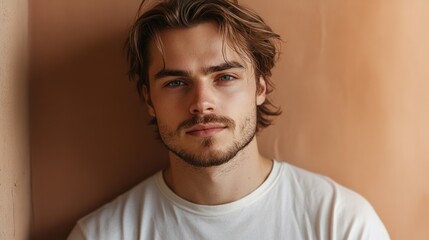 Obraz premium Portrait of a Young Man with Long Blonde Hair