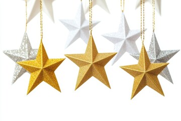 Obraz premium 3D Hanging Stars Decoration Isolated and White Background