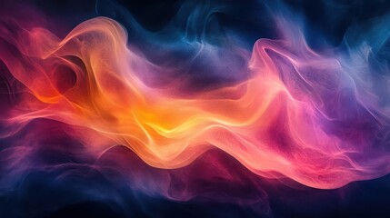 Fototapeta premium A vibrant, abstract swirl of colors in hues of orange, pink, and blue, creating a dynamic and ethereal visual effect against a dark backdrop.