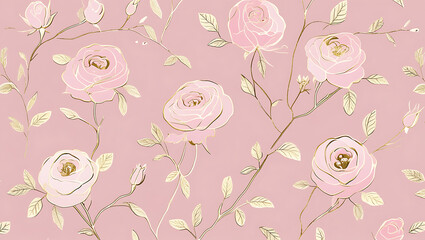 inimalist Floral Pattern with Gold Accents on Pastel Pink