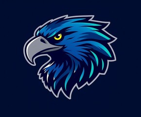 Fototapeta premium A stylized blue eagle head with sharp features and an intense gaze.
