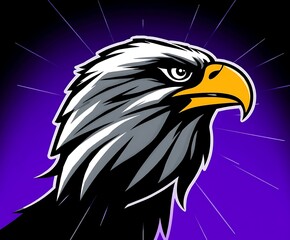 Obraz premium A striking and stylized illustration of an eagle's head, featuring bold lines and a dramatic background that highlights its fierce demeanor.