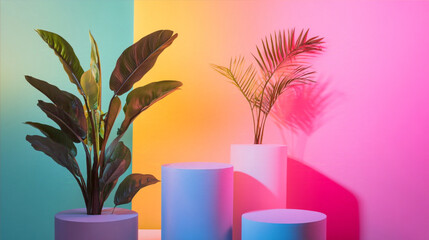 podium with neon gradient background