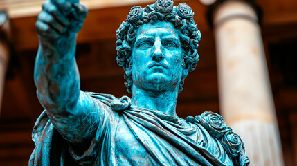 Obraz premium Ancient Roman Emperor Statue: A Majestic Bronze Sculpture sentencesa