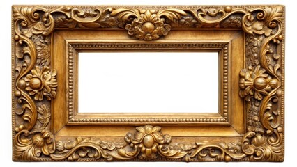 Antique gold picture frame with ornate wooden details and intricate carvings on the sides, frame, interior,  frame
