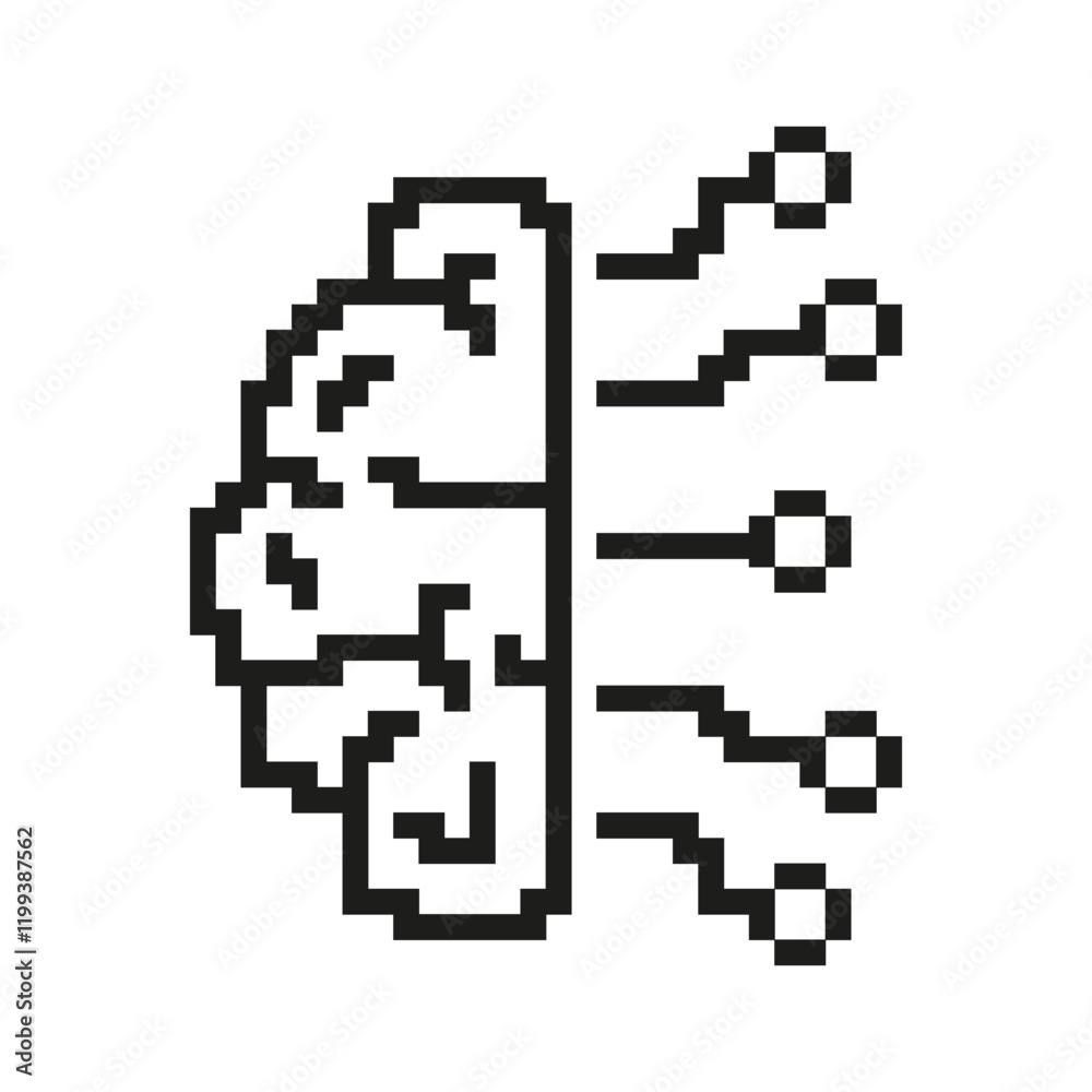Poster pixelated brain with circuits icon. artificial intelligence and neural network symbol. ai technology