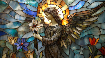 Easter Angel in Gothic Stained Glass Art