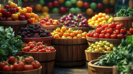 Obraz premium A vibrant display of fresh produce at an outdoor farmers' market