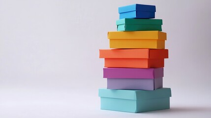 Vibrant assortment of stacked gift boxes in various colors including blue, green, orange, pink, and purple against a clean white background perfect for festive celebrations